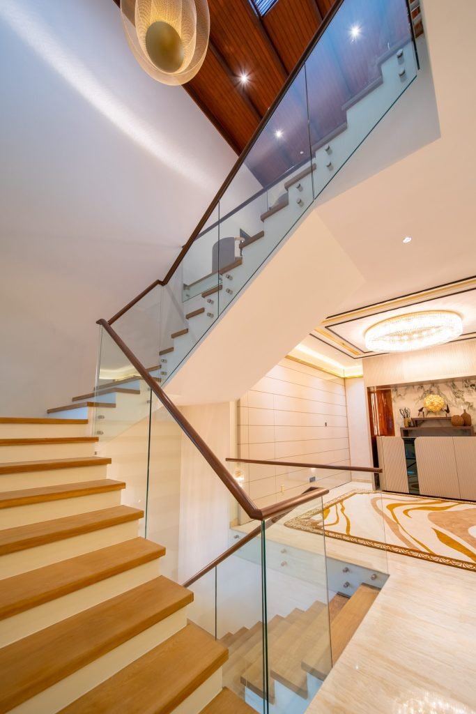 Luxury bungalow staircase interior by Blaine Robert Design